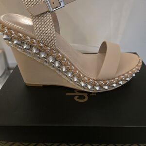 Charles by Charles David Nude Braided Metallic-Trim Wedge Sandals